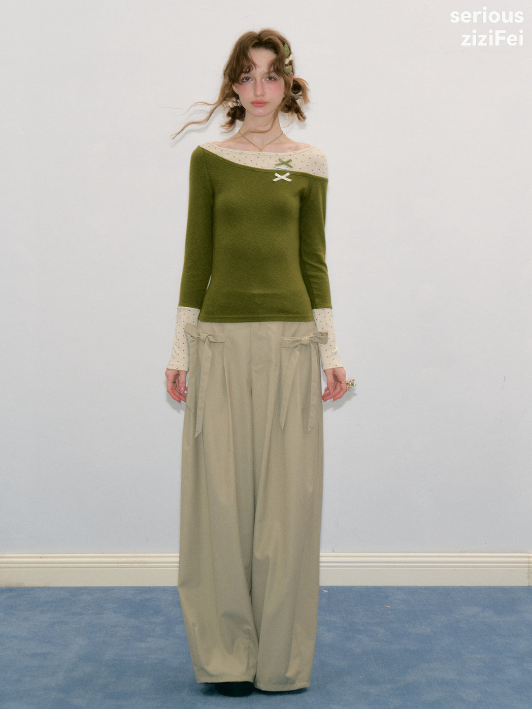 Apricot Side-Bow Wide Leg Pants