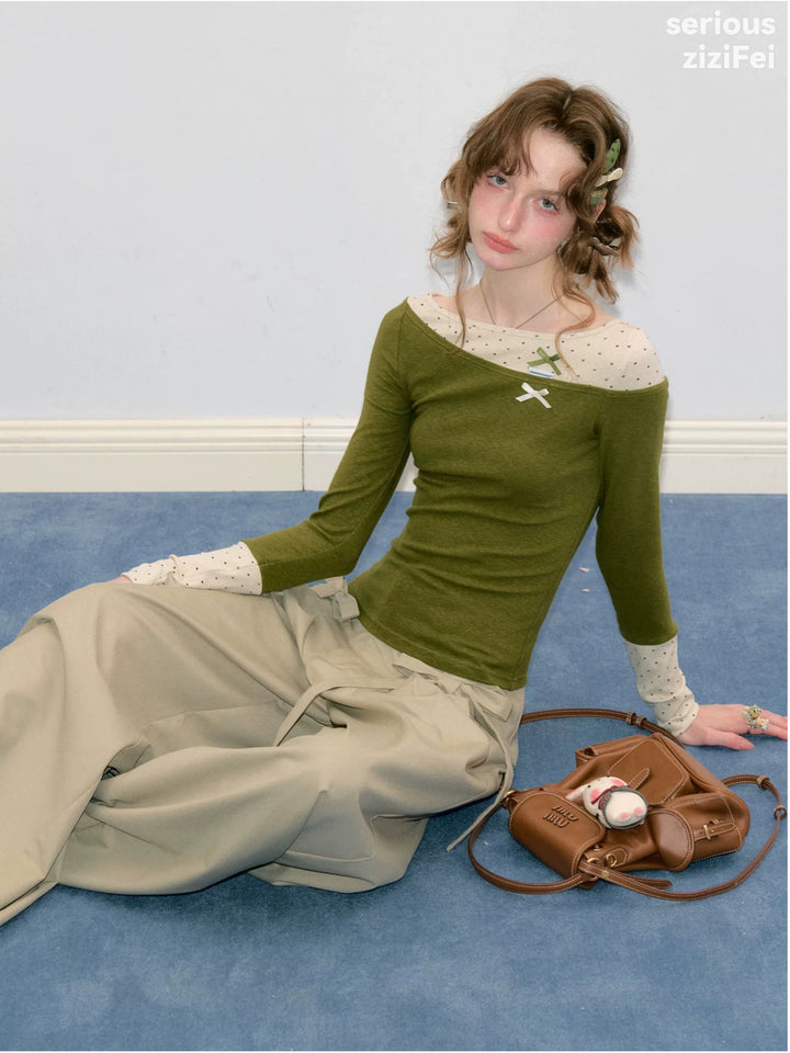 Apricot Side-Bow Wide Leg Pants