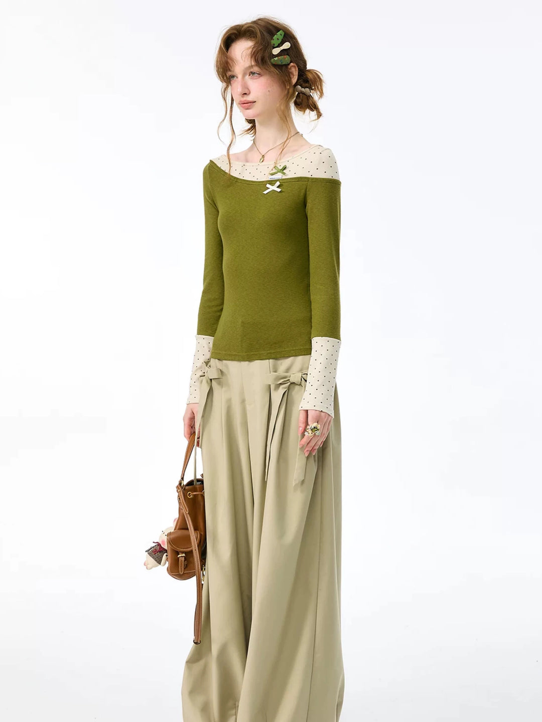 Apricot Side-Bow Wide Leg Pants