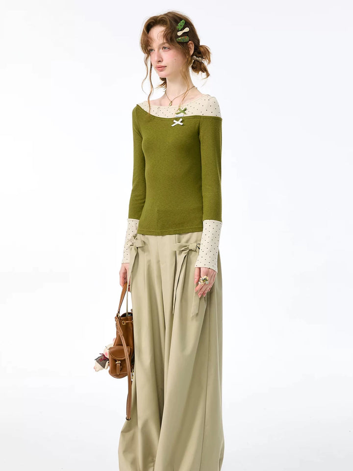 Apricot Side-Bow Wide Leg Pants