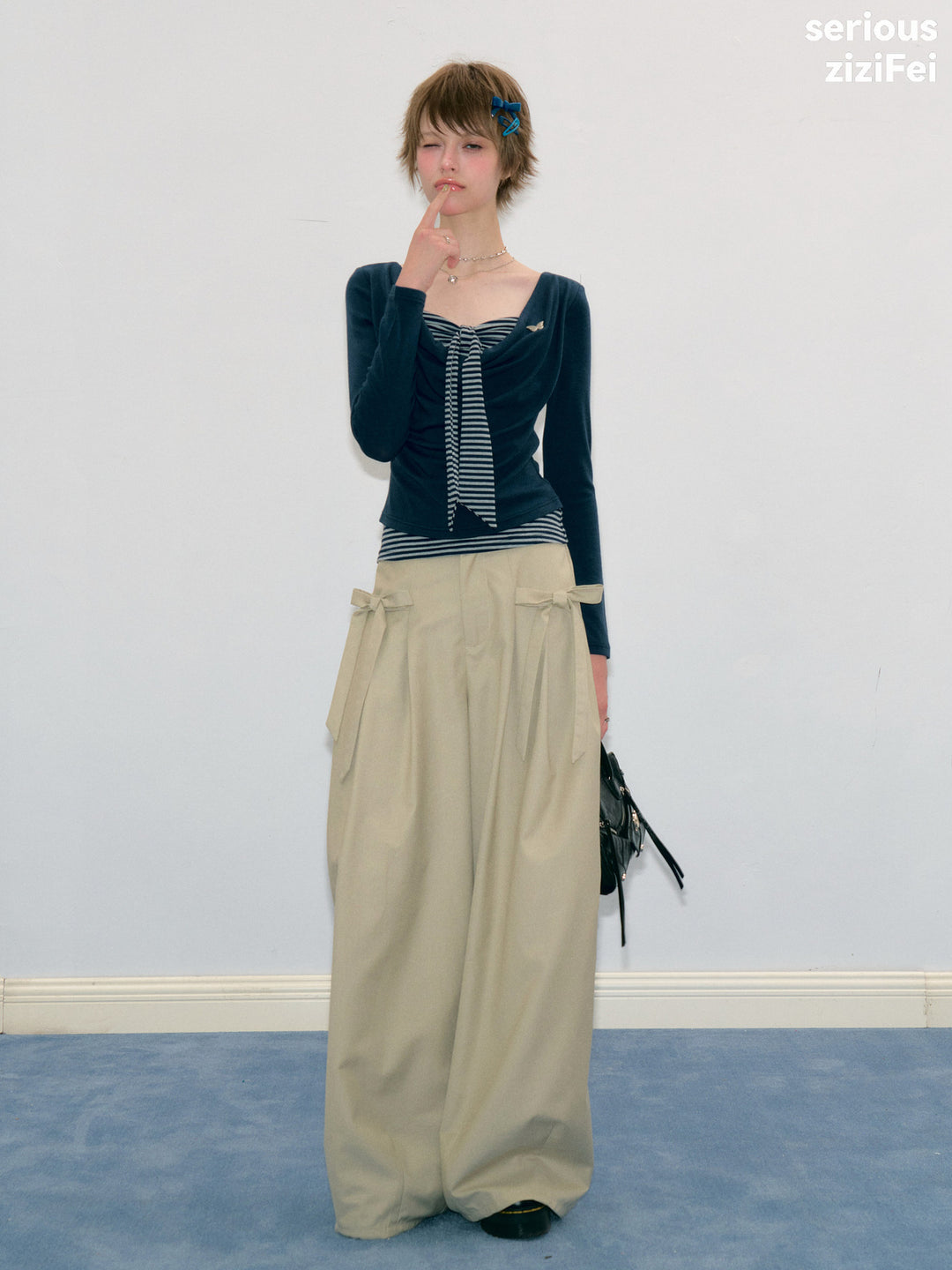 Apricot Side-Bow Wide Leg Pants
