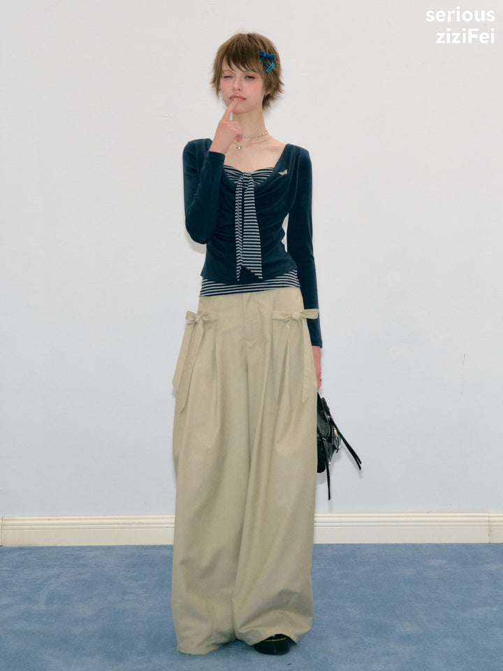 Apricot Side-Bow Wide Leg Pants