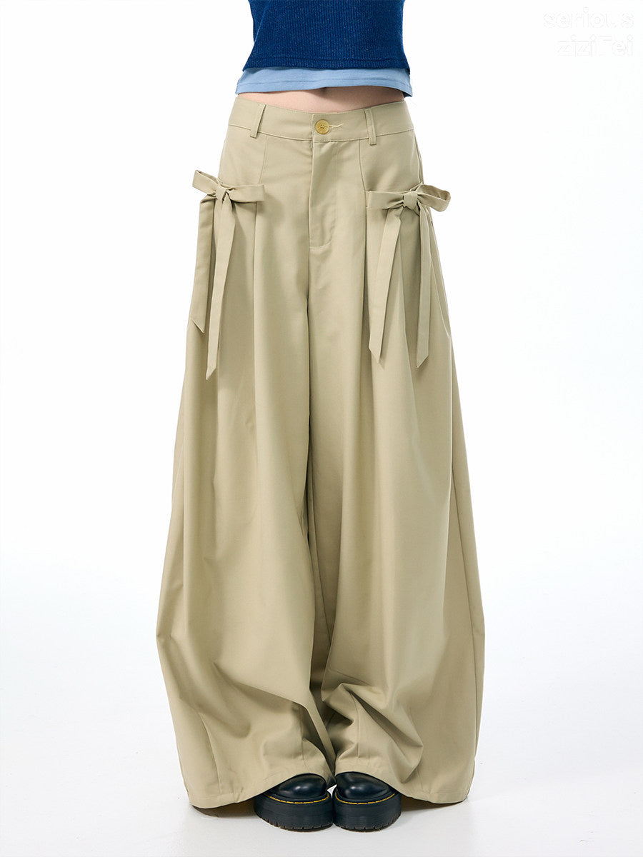 Apricot Side-Bow Wide Leg Pants