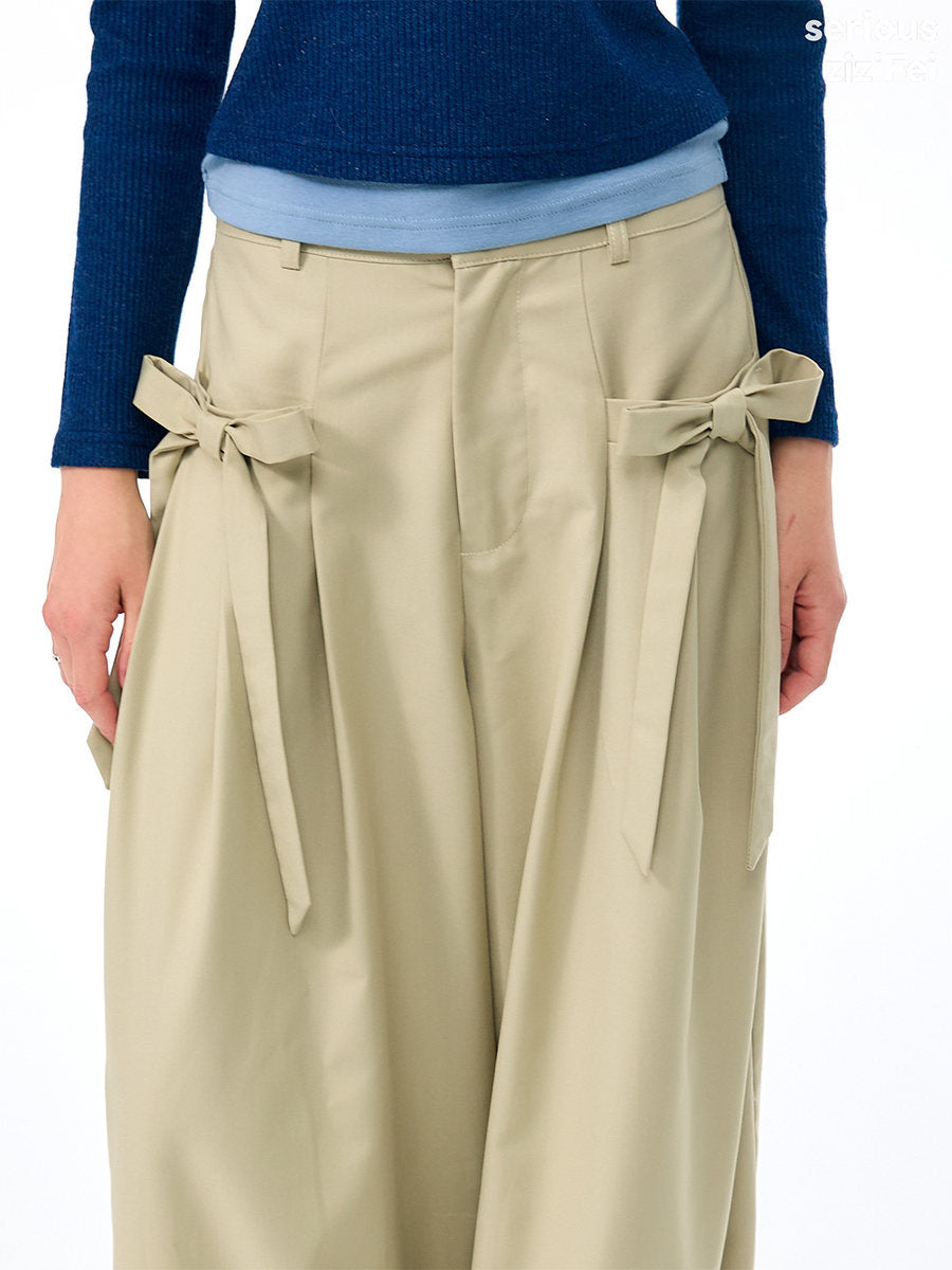 Apricot Side-Bow Wide Leg Pants