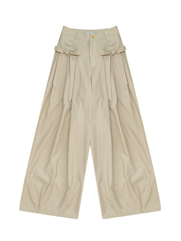 Apricot Side-Bow Wide Leg Pants