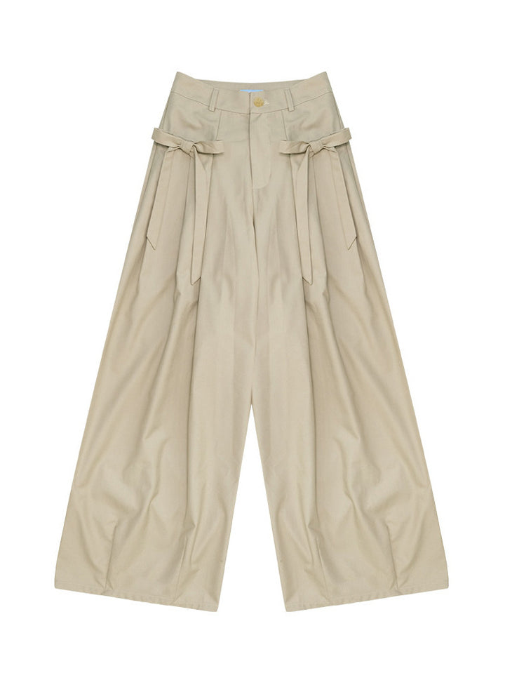 Apricot Side-Bow Wide Leg Pants