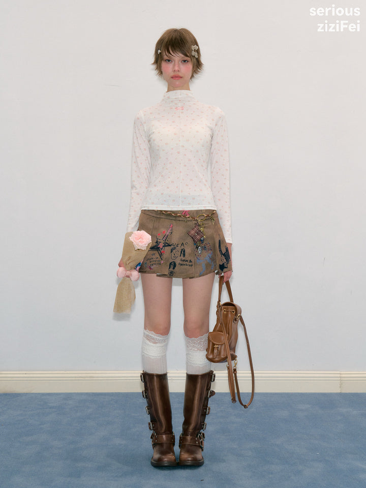 Ditsy Floral Mock Neck Knit Top