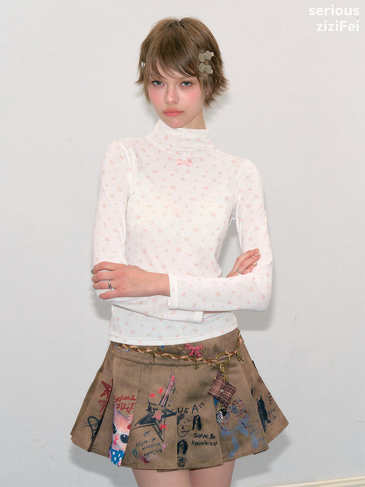 Ditsy Floral Mock Neck Knit Top