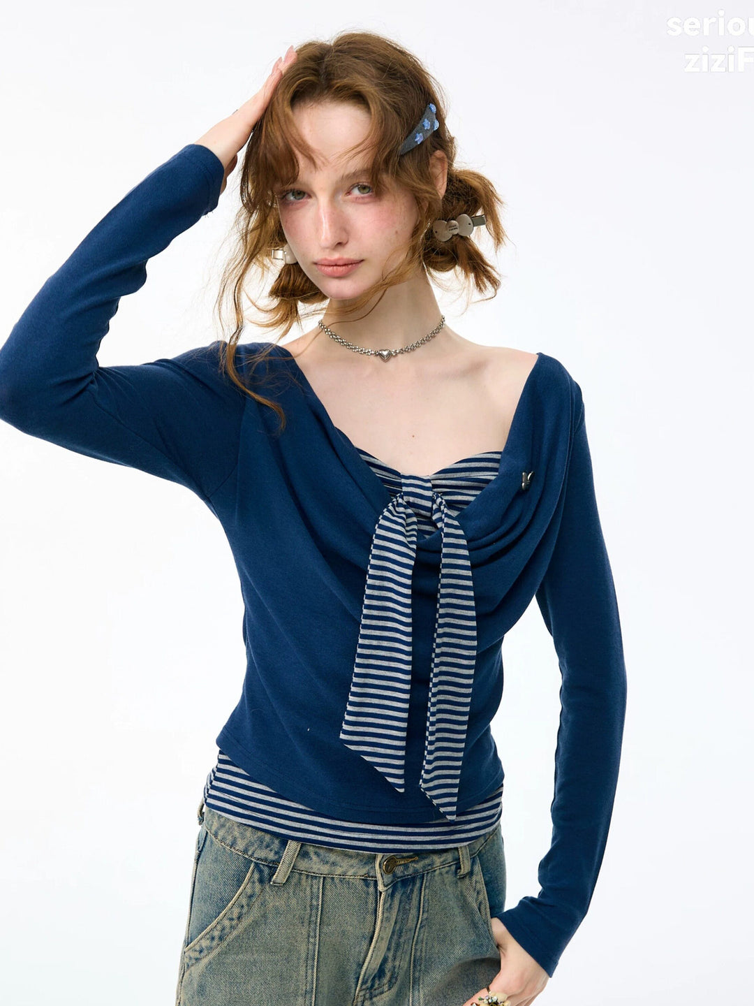 Striped Tie Faux Two-Piece Top
