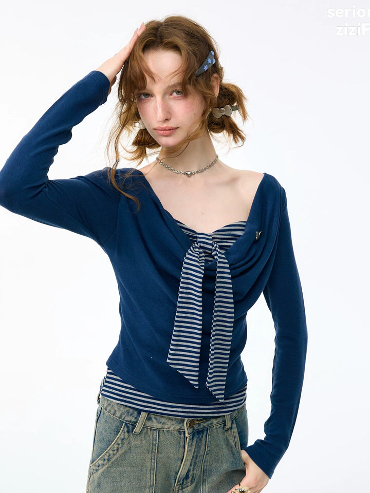 Striped Tie Faux Two-Piece Top