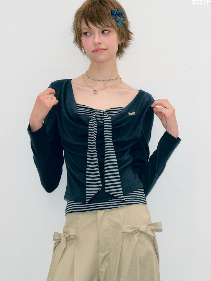 Striped Tie Faux Two-Piece Top