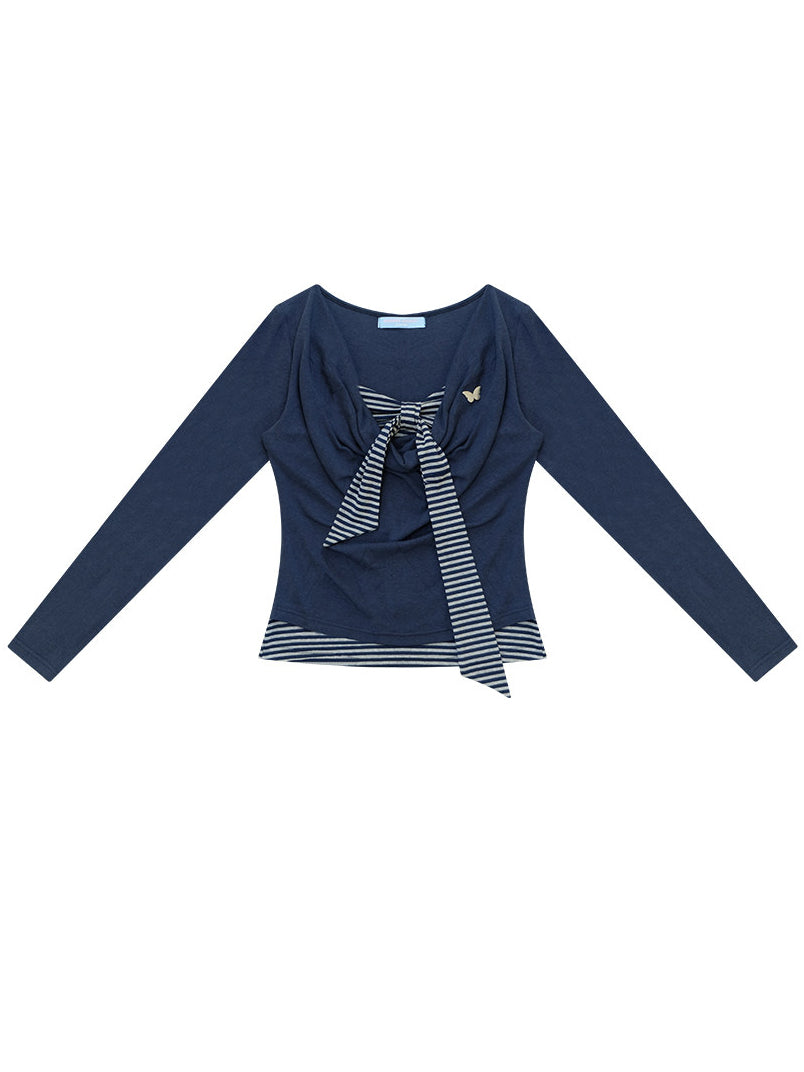 Striped Tie Faux Two-Piece Top