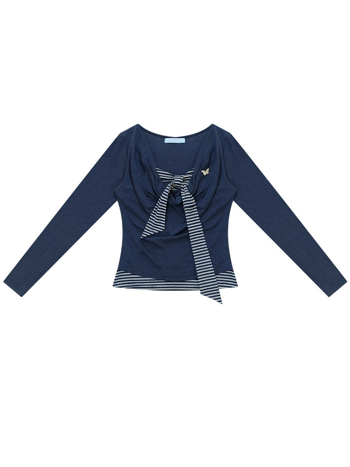 Striped Tie Faux Two-Piece Top