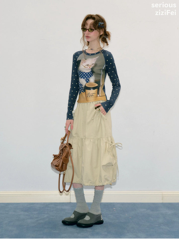 Khaki Drawstring Cargo Midi Skirt