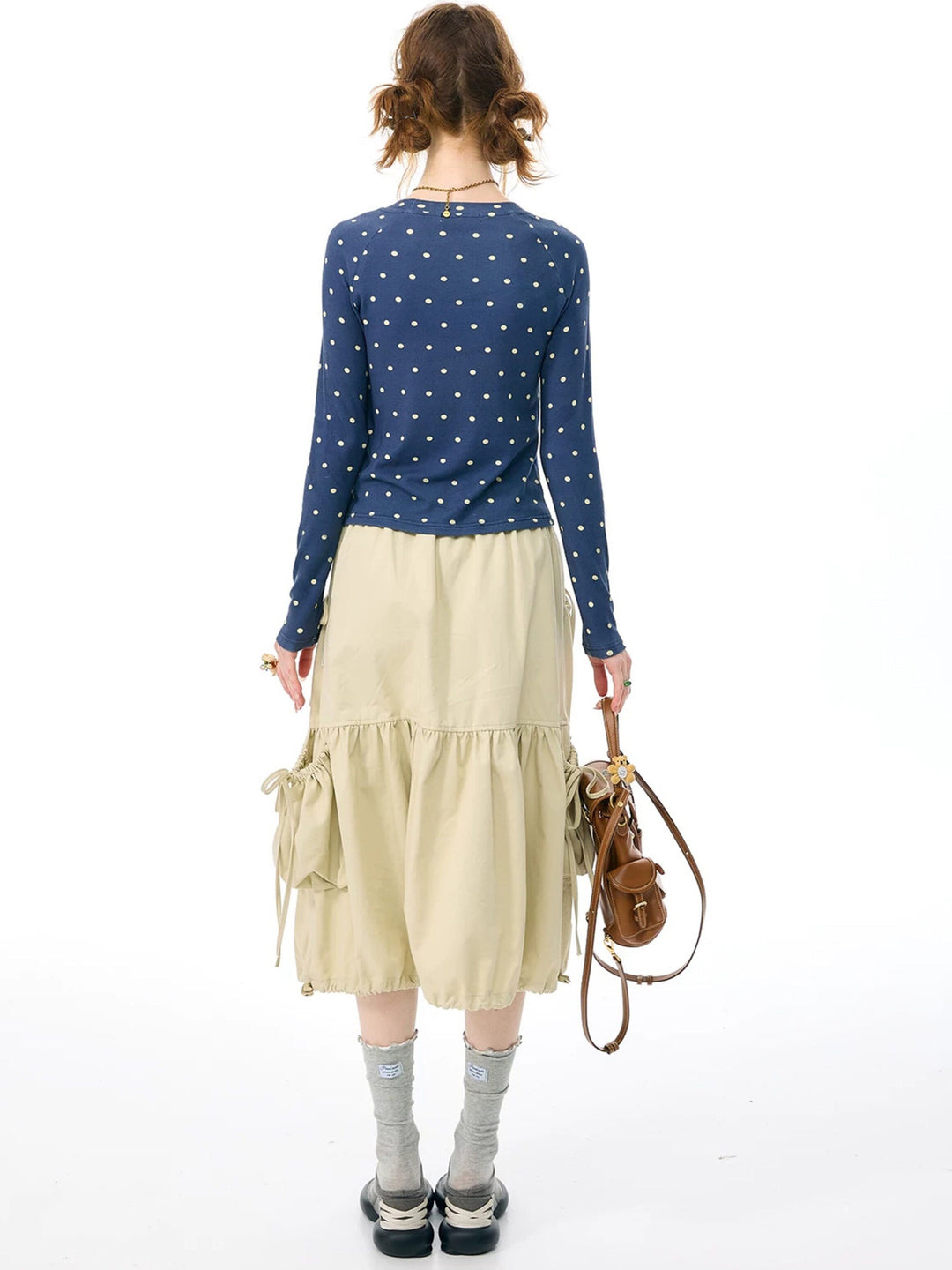 Khaki Drawstring Cargo Midi Skirt