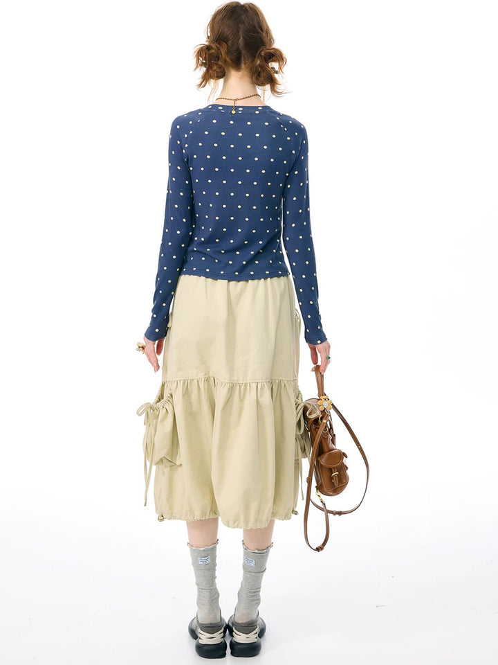 Khaki Drawstring Cargo Midi Skirt