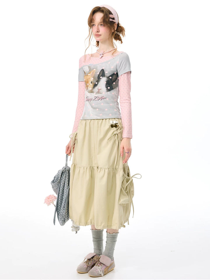 Khaki Drawstring Cargo Midi Skirt