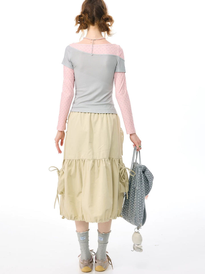 Khaki Drawstring Cargo Midi Skirt