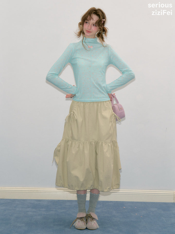 Khaki Drawstring Cargo Midi Skirt