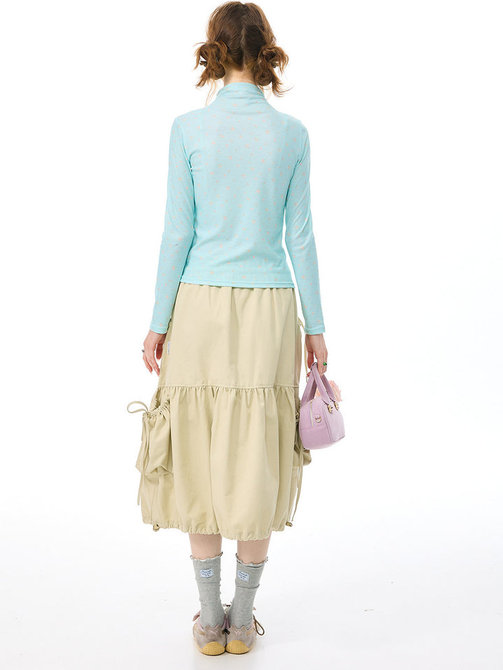 Khaki Drawstring Cargo Midi Skirt