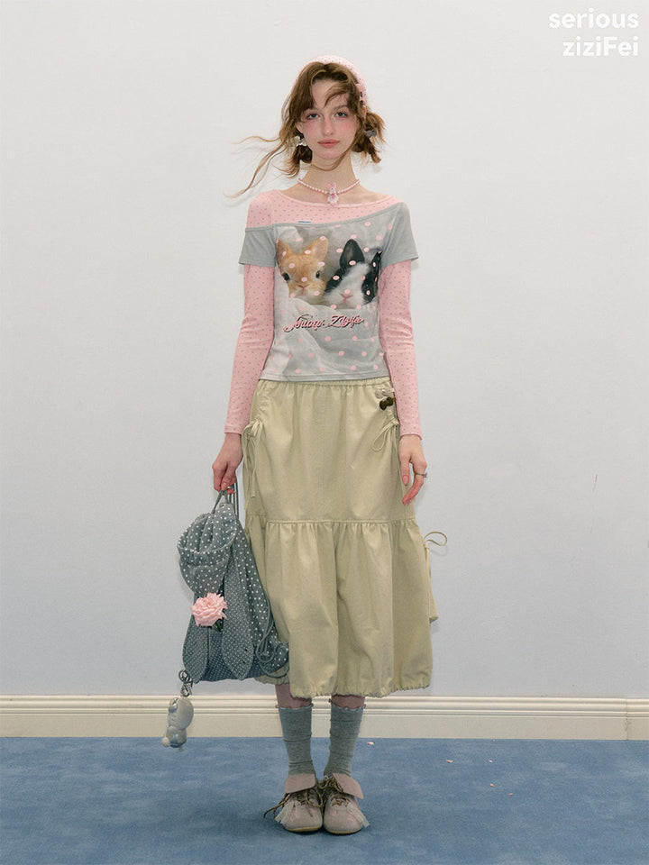 Khaki Drawstring Cargo Midi Skirt