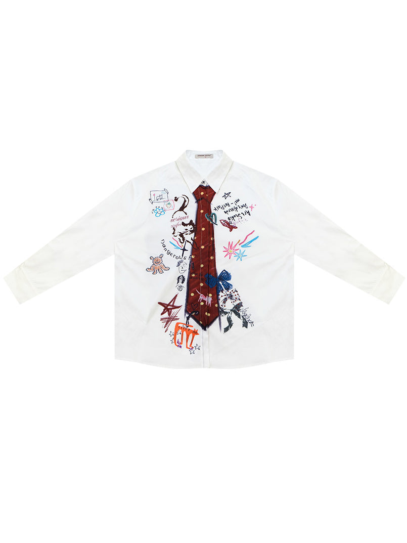 Graffiti Tie Print Oversized Shirt