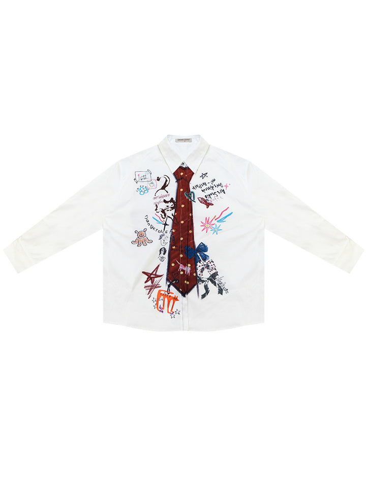 Graffiti Tie Print Oversized Shirt