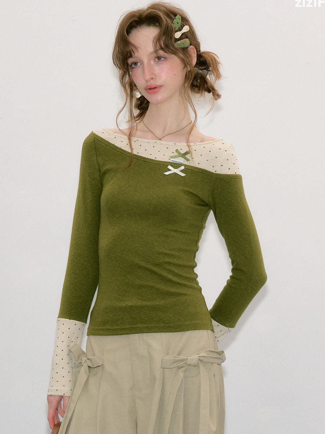 Polka Dot Faux Layered Knit Top