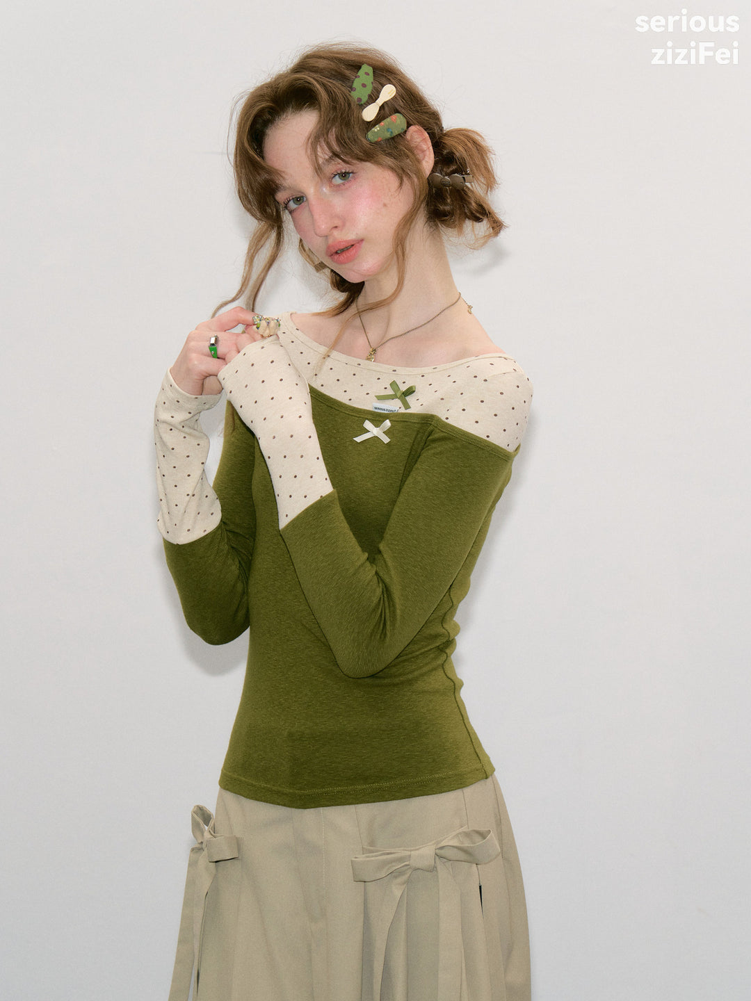 Polka Dot Faux Layered Knit Top