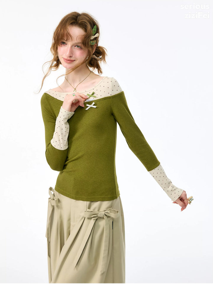 Polka Dot Faux Layered Knit Top