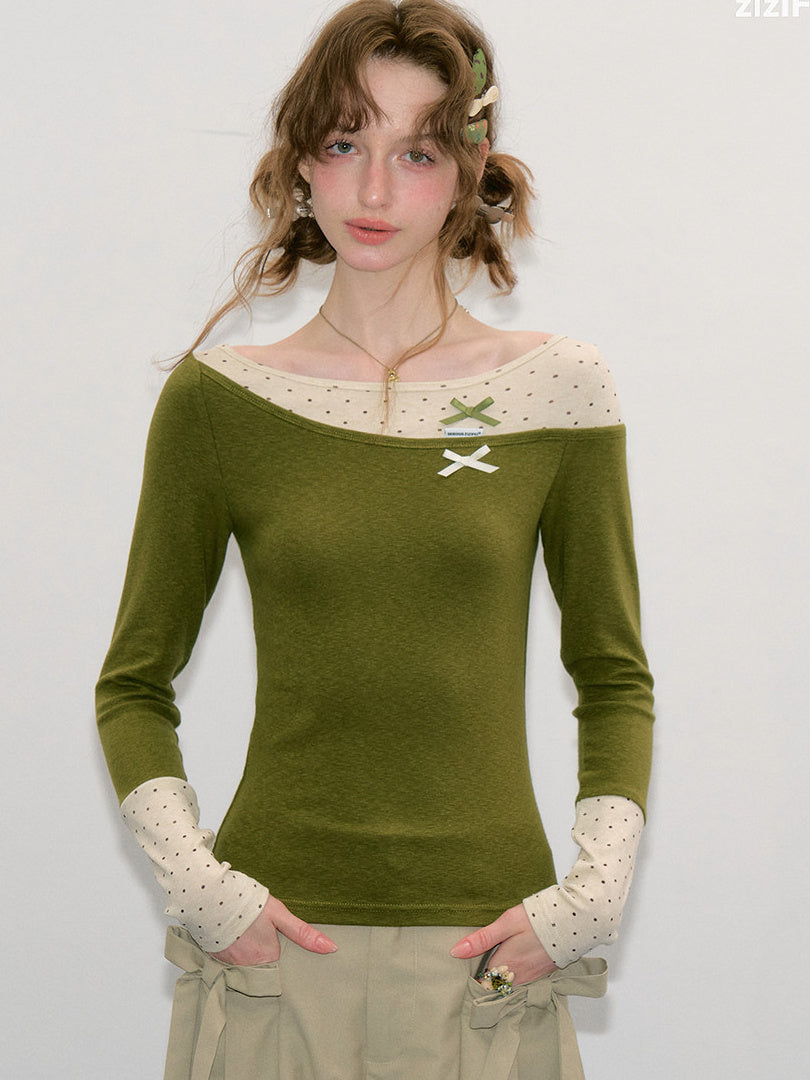 Polka Dot Faux Layered Knit Top