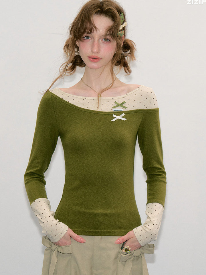 Polka Dot Faux Layered Knit Top
