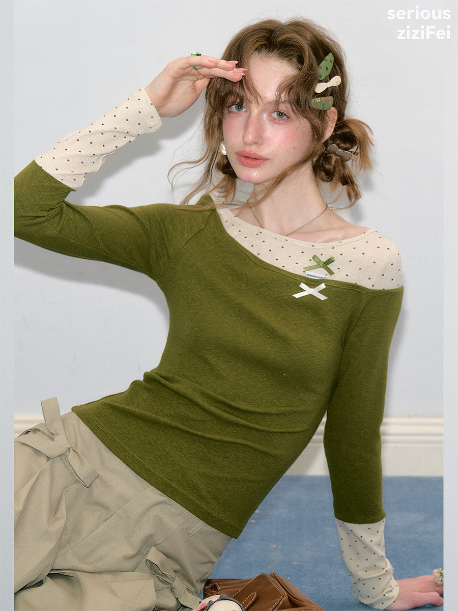 Polka Dot Faux Layered Knit Top