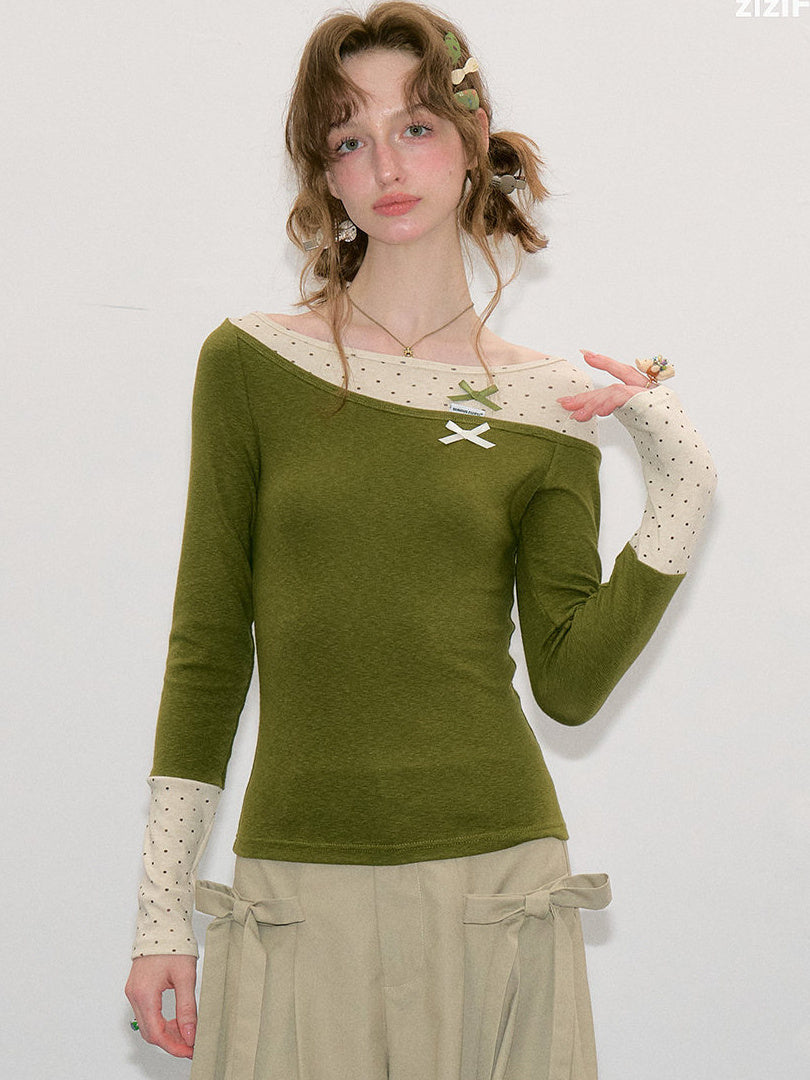 Polka Dot Faux Layered Knit Top