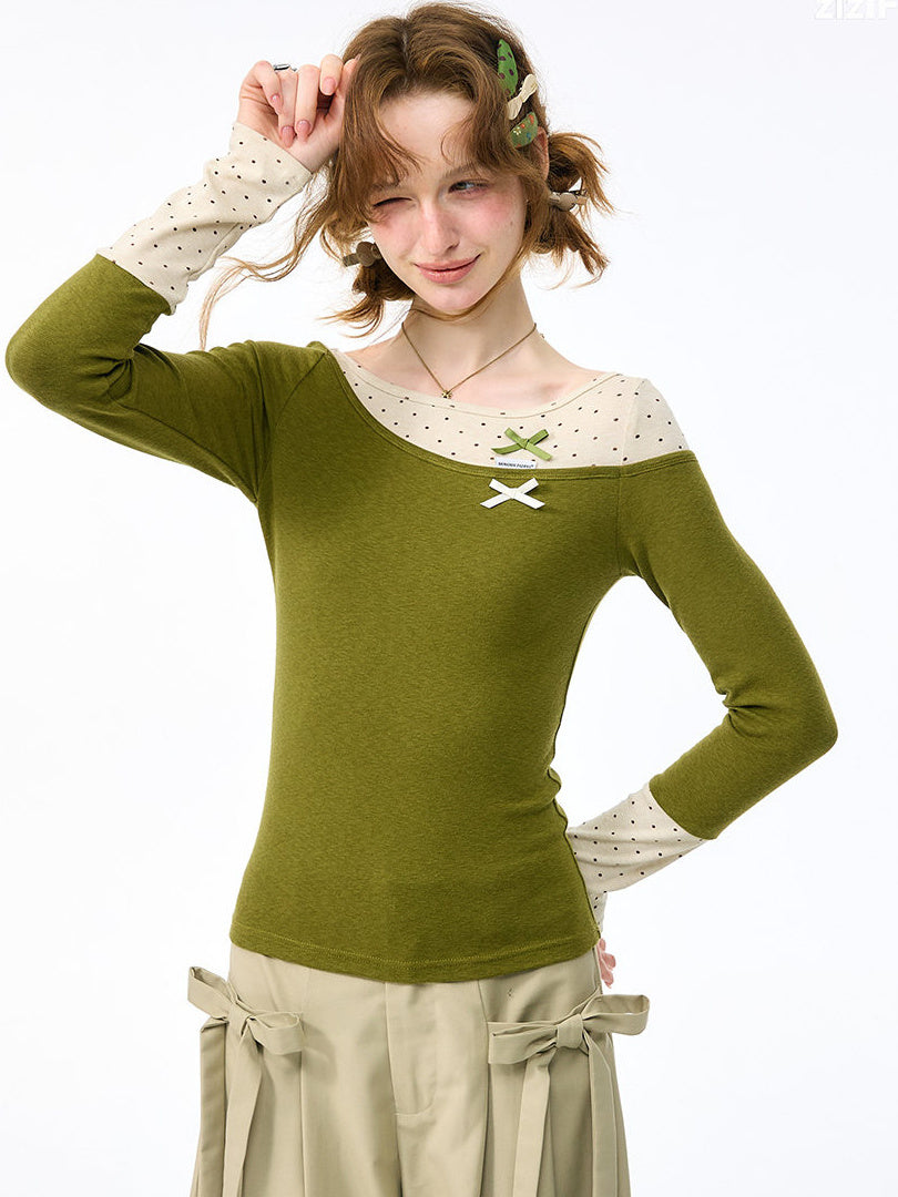 Polka Dot Faux Layered Knit Top