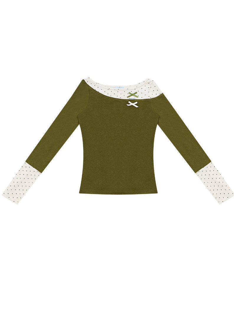Polka Dot Faux Layered Knit Top