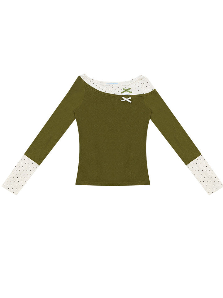 Polka Dot Faux Layered Knit Top