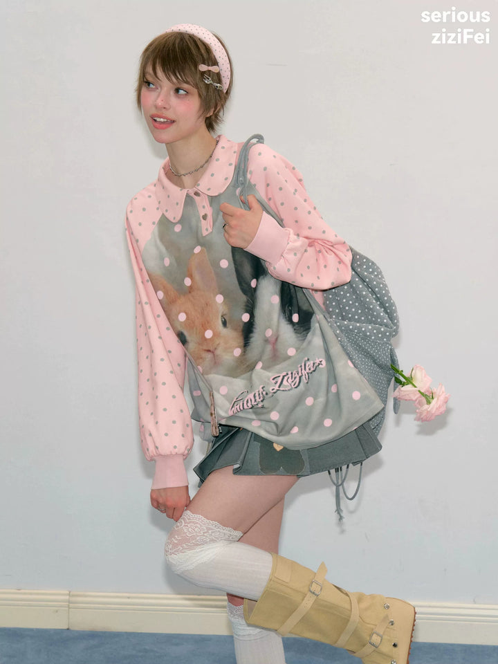 Bunny Graphic Peter Pan Collar Sweatshirt
