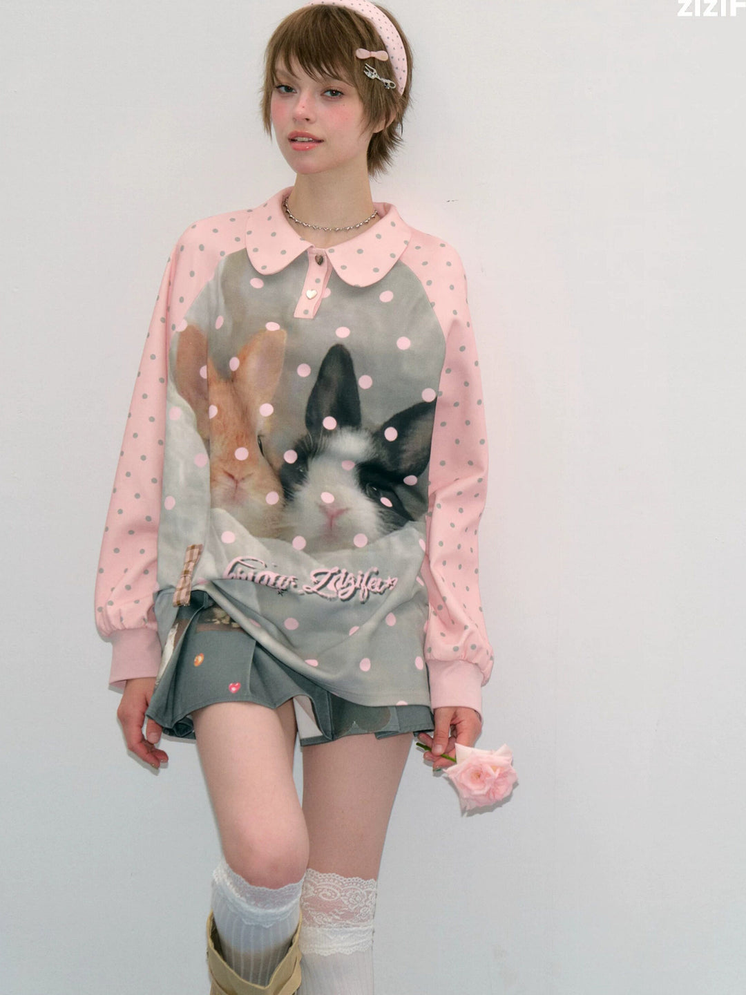 Bunny Graphic Peter Pan Collar Sweatshirt
