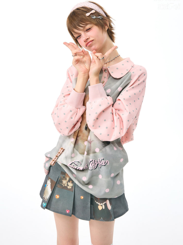 Bunny Graphic Peter Pan Collar Sweatshirt