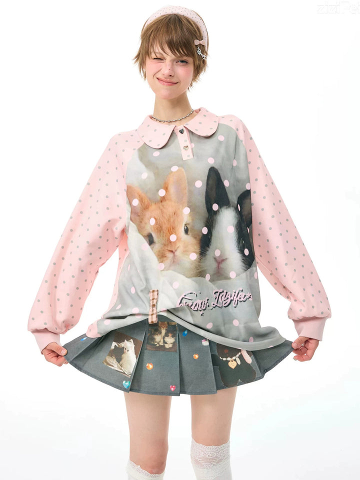 Bunny Graphic Peter Pan Collar Sweatshirt