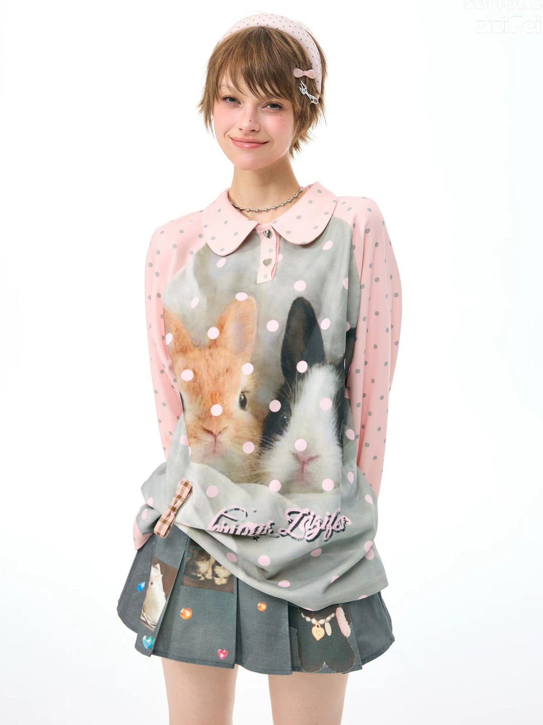 Bunny Graphic Peter Pan Collar Sweatshirt