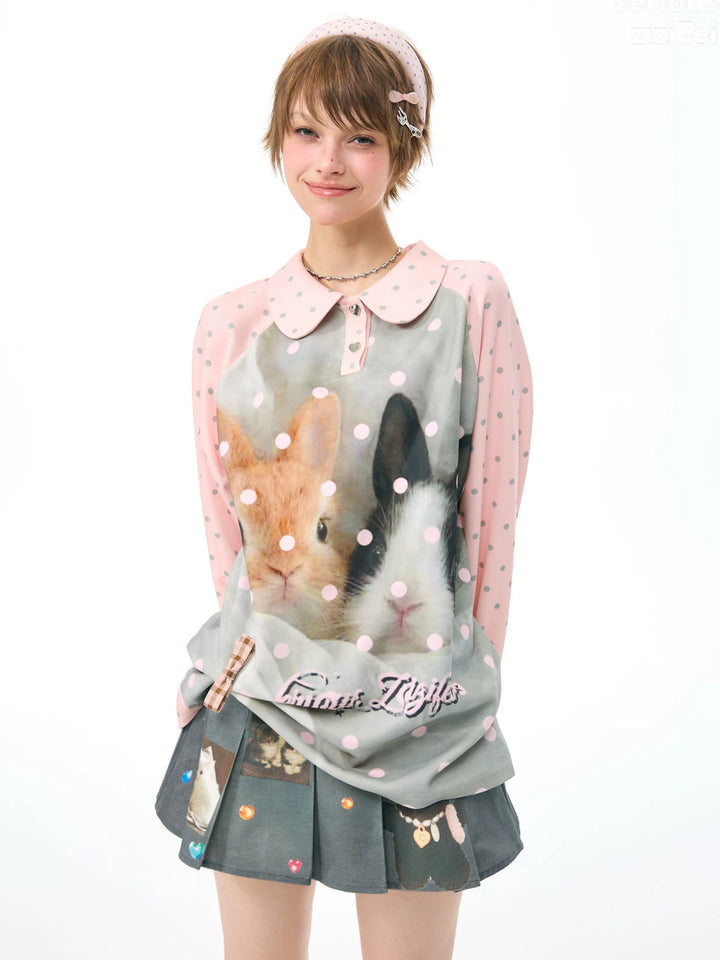 Bunny Graphic Peter Pan Collar Sweatshirt