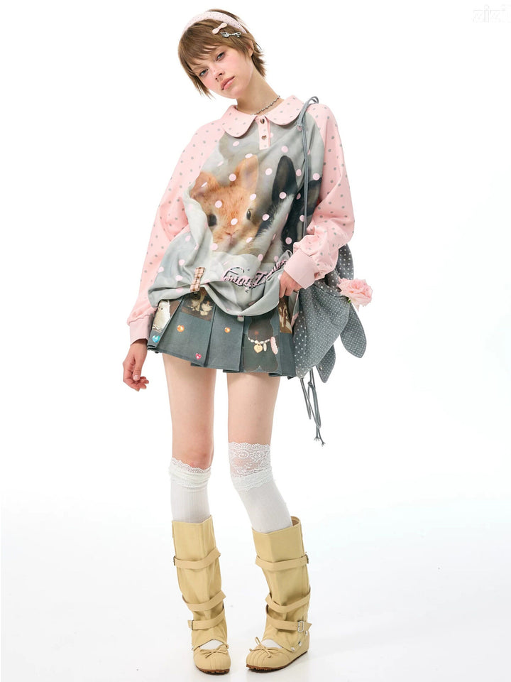 Bunny Graphic Peter Pan Collar Sweatshirt
