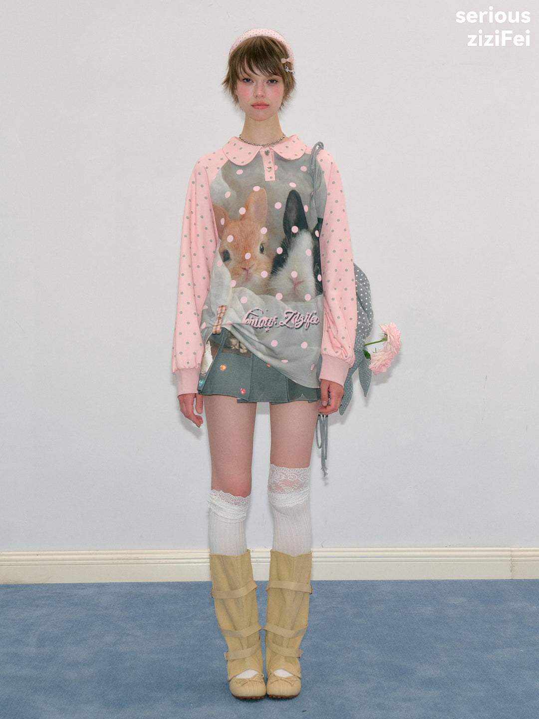 Bunny Graphic Peter Pan Collar Sweatshirt