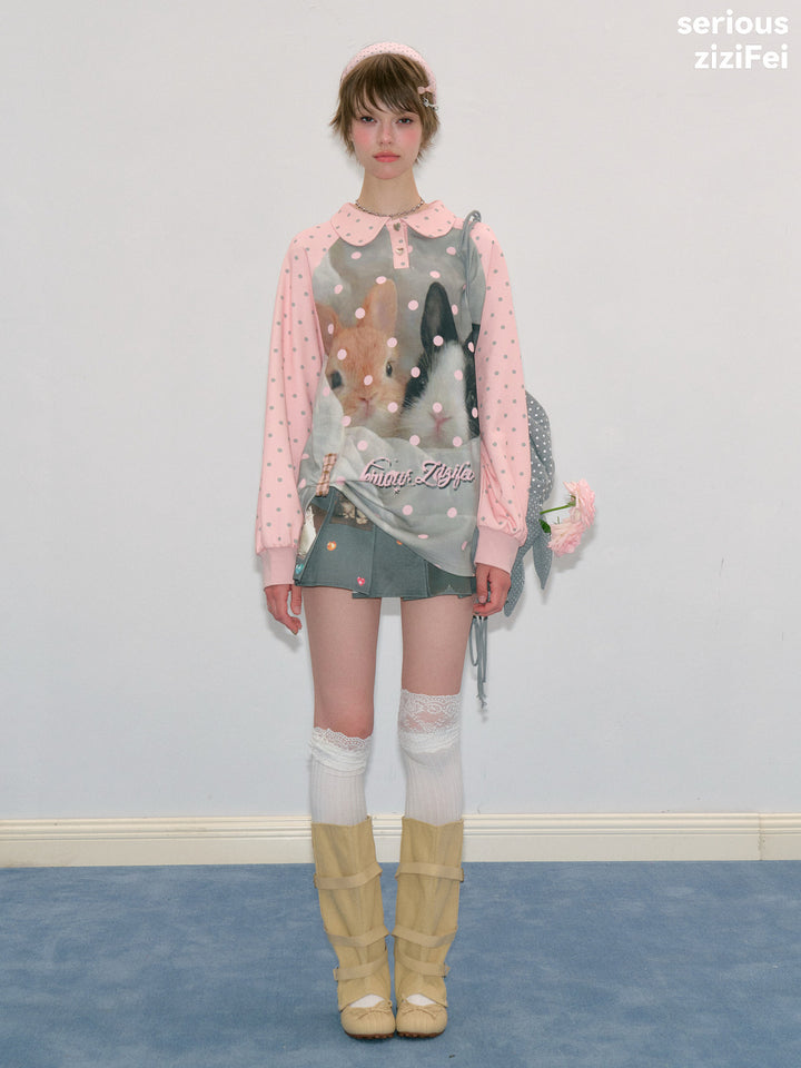 Bunny Graphic Peter Pan Collar Sweatshirt