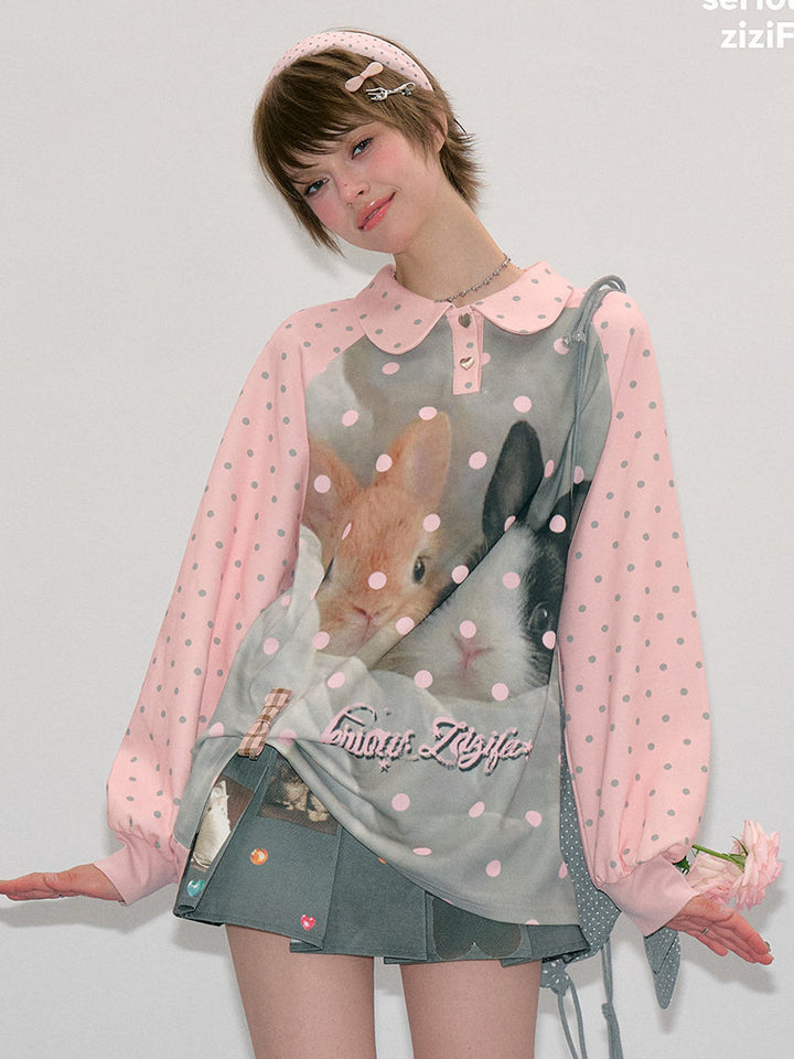 Bunny Graphic Peter Pan Collar Sweatshirt