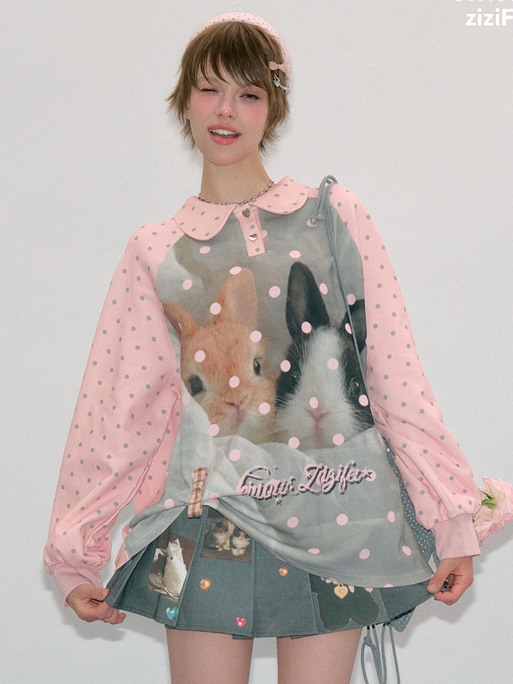 Bunny Graphic Peter Pan Collar Sweatshirt