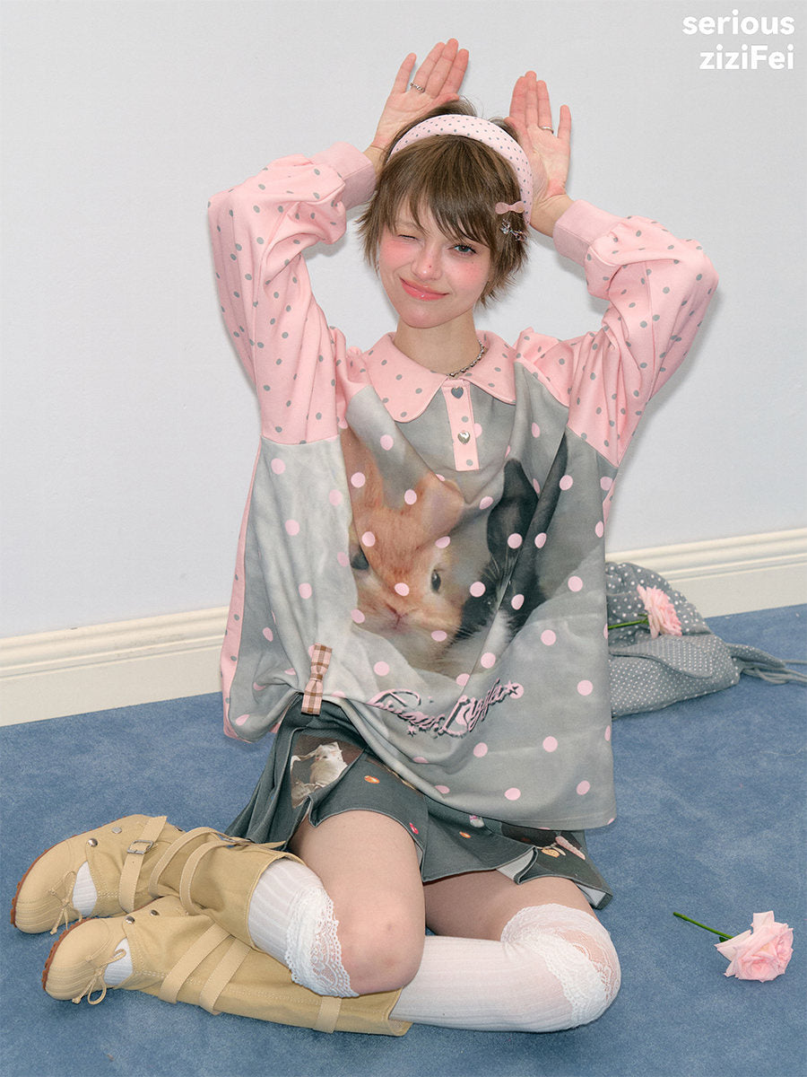 Bunny Graphic Peter Pan Collar Sweatshirt