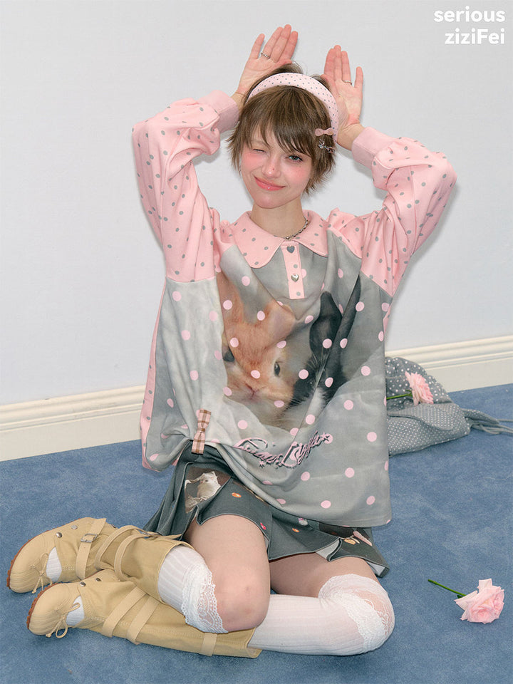 Bunny Graphic Peter Pan Collar Sweatshirt